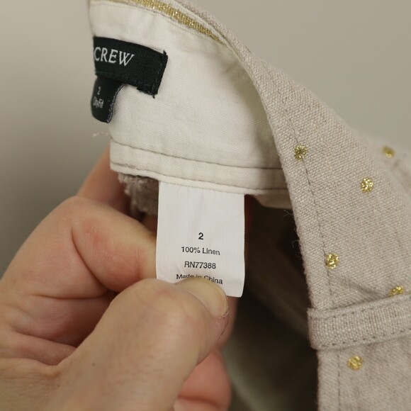 J Crew Linen Beige Gold Polka Dot Chino City Shorts Size 2 - Picture 10 of 10